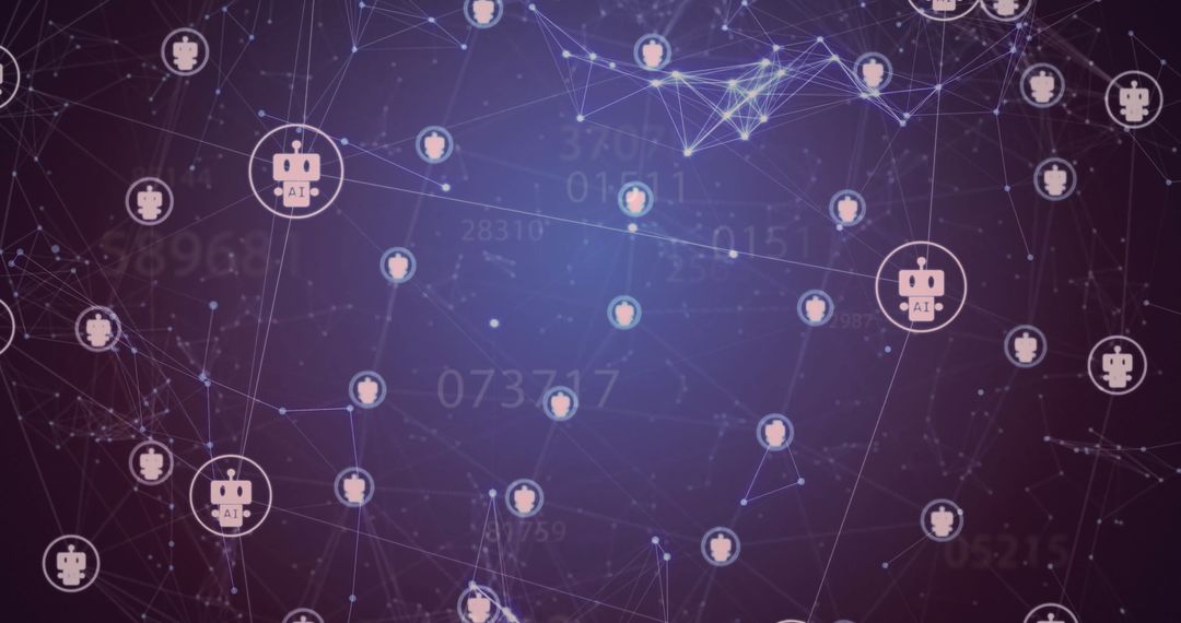 Digital AI Network with Node Connections on Blue Background