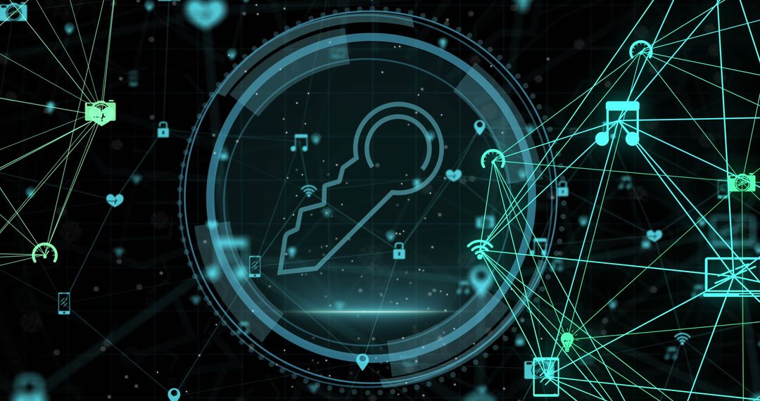 Cyber security concept with key and network connections
