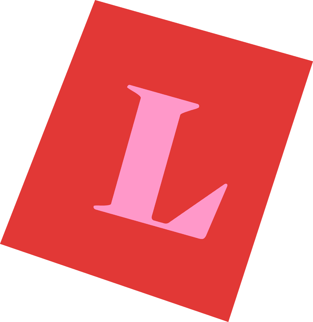 Minimalist Pink L on Rotated Red Square with Transparent Background