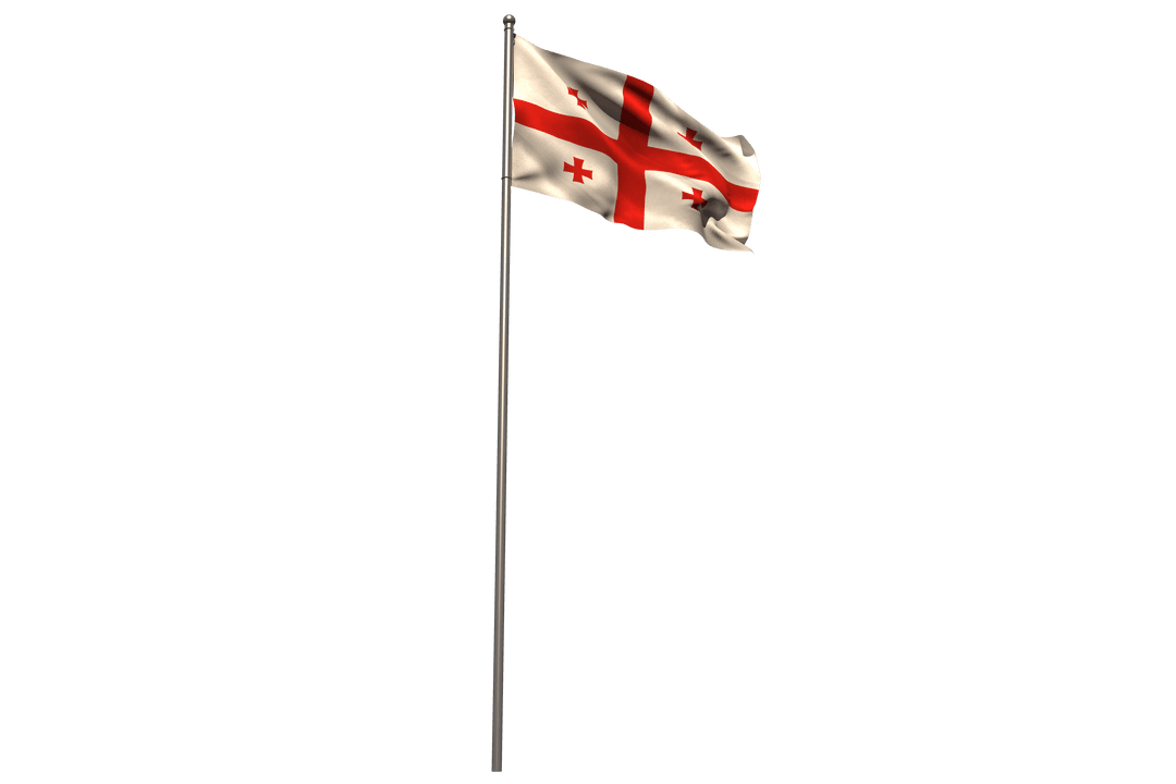 Transparent Pole Displaying Waving Georgian National Flag