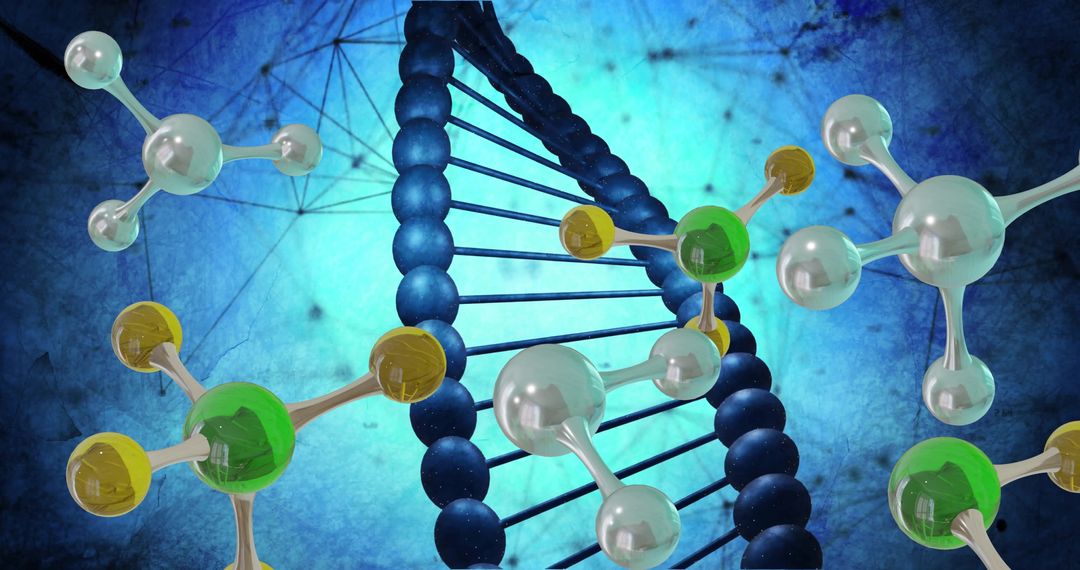 Molecules and Spinning DNA Strand Symbolizing Biotechnology