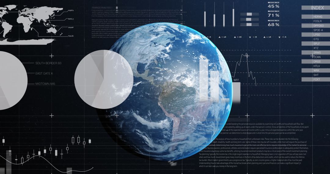Earth with Financial Analytics Overlay in Technological Interface