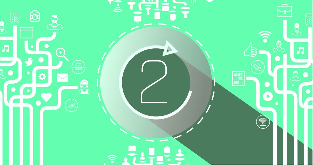 Technology Progress Symbols with Number Two in a Circle and Icons