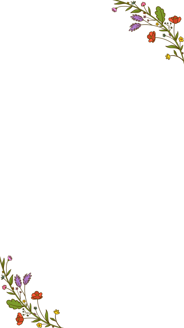 Floral Corner Frame with Colorful Blossoms on Transparent Background