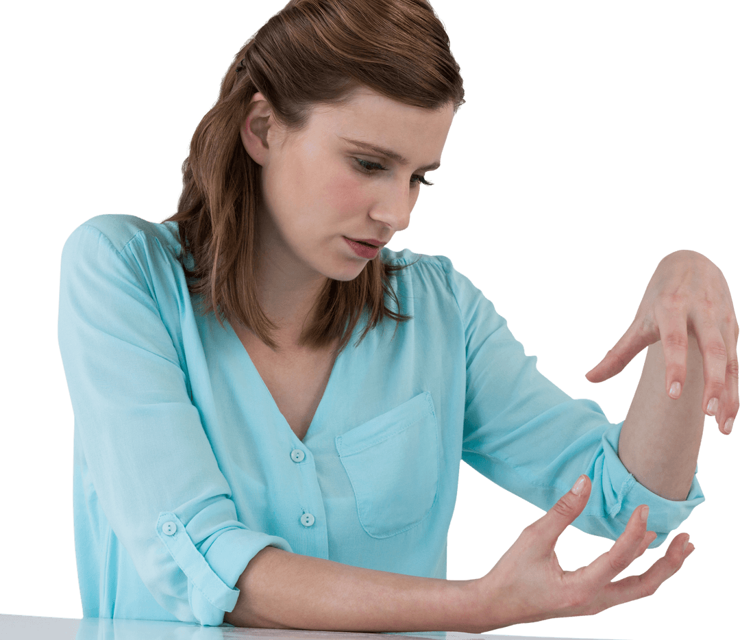 Transparent Background Woman Examining Arm Gesture