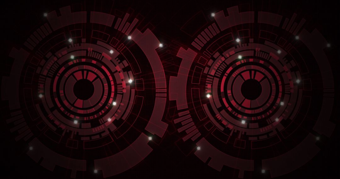 Futuristic digital interface with red circular patterns