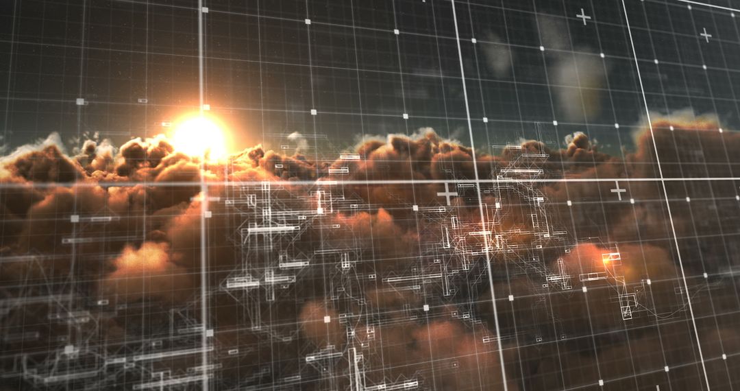 Futuristic Digital Interface with Clouds and Sun