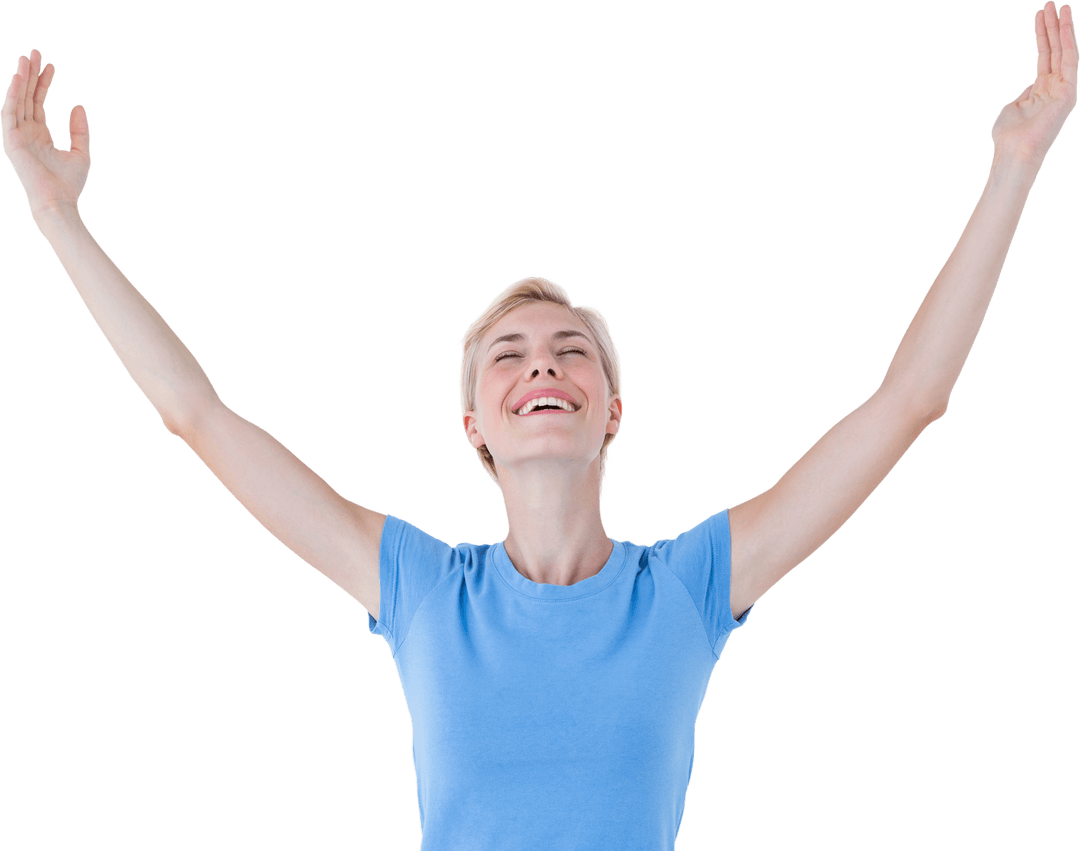 Joyful Woman with Outstretched Arms in Transparent Background
