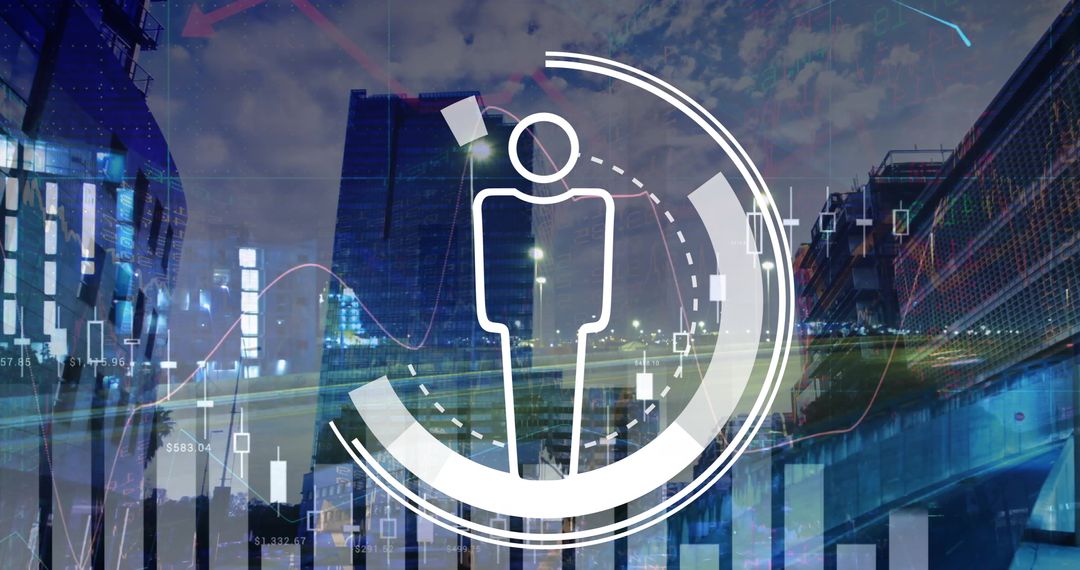 Finance Data Processing with Futuristic Cityscape Background