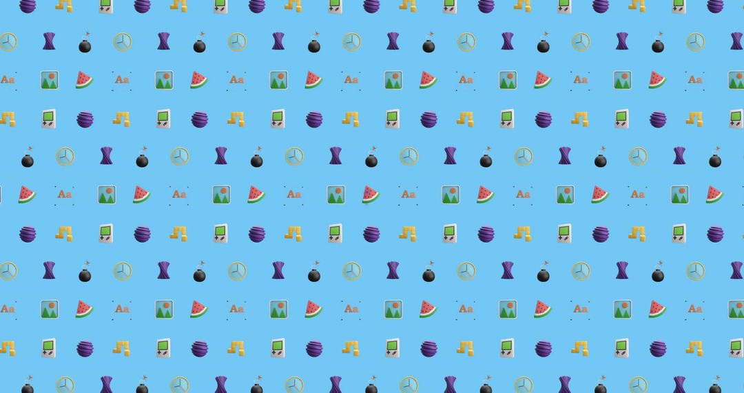 Vibrant Retro Icons Seamless Pattern on Blue Backdrop