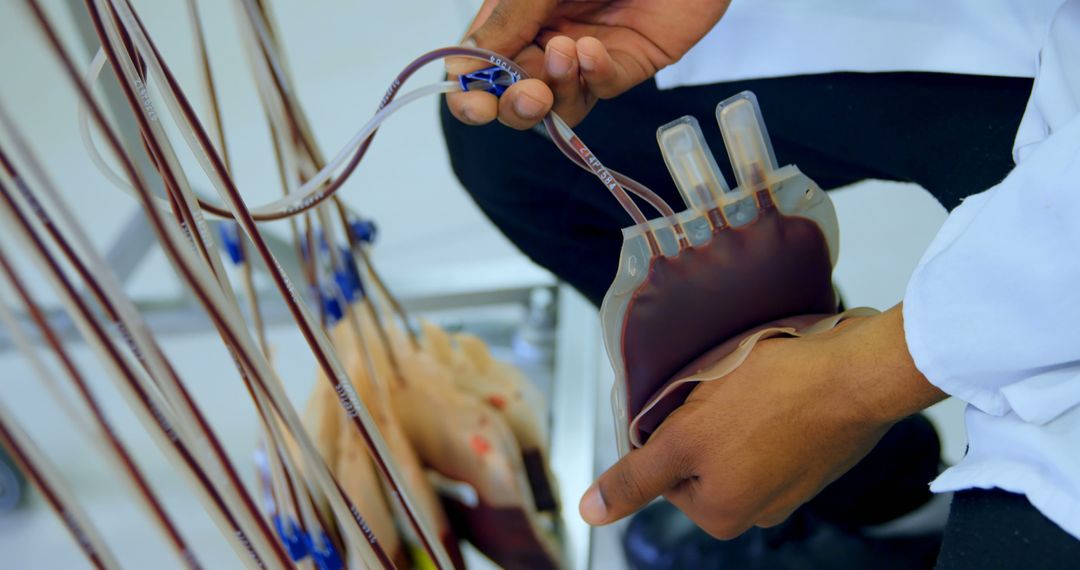 Medical Professional Handling Blood Bags in Laboratory - Free Images, Stock Photos and Pictures on Pikwizard.com