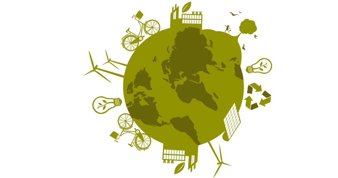 Green Globe with Renewable Energy and Eco-friendly Icons