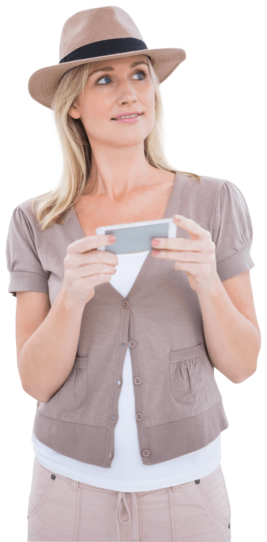 Transparent Woman in Fedora Using Here