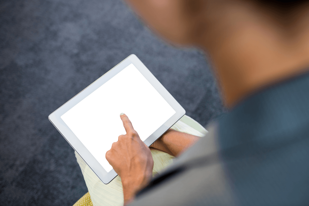 High Angle Transparent View of Woman using Digital Tablet