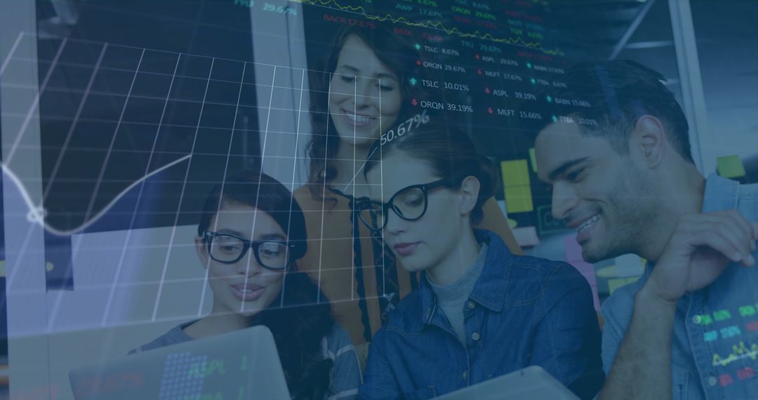 Diverse Colleagues Analyzing Financial Data on Digital Interfaces