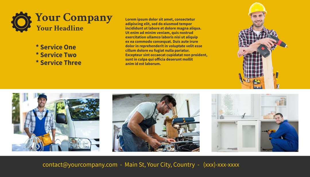 Construction Business Template with Diverse Workers and Contact Information - Download Free Stock Templates Pikwizard.com