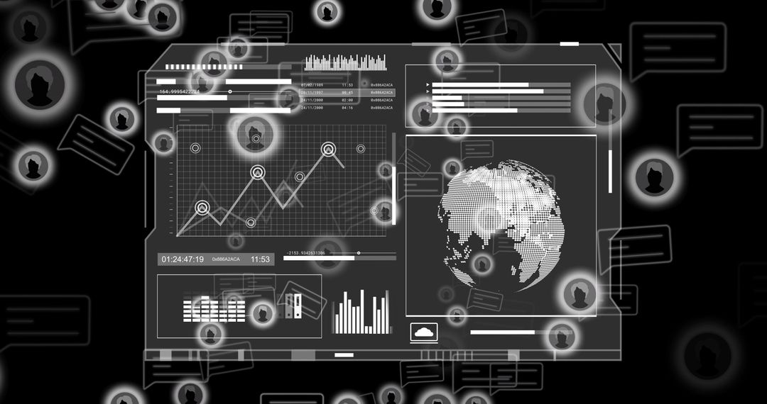Futuristic Digital Interface with Data Analysis Dashboard