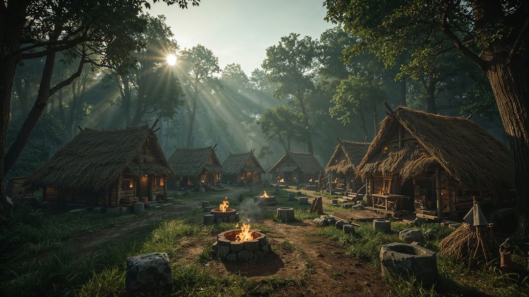 Rustic Thatched-Village at Dawn