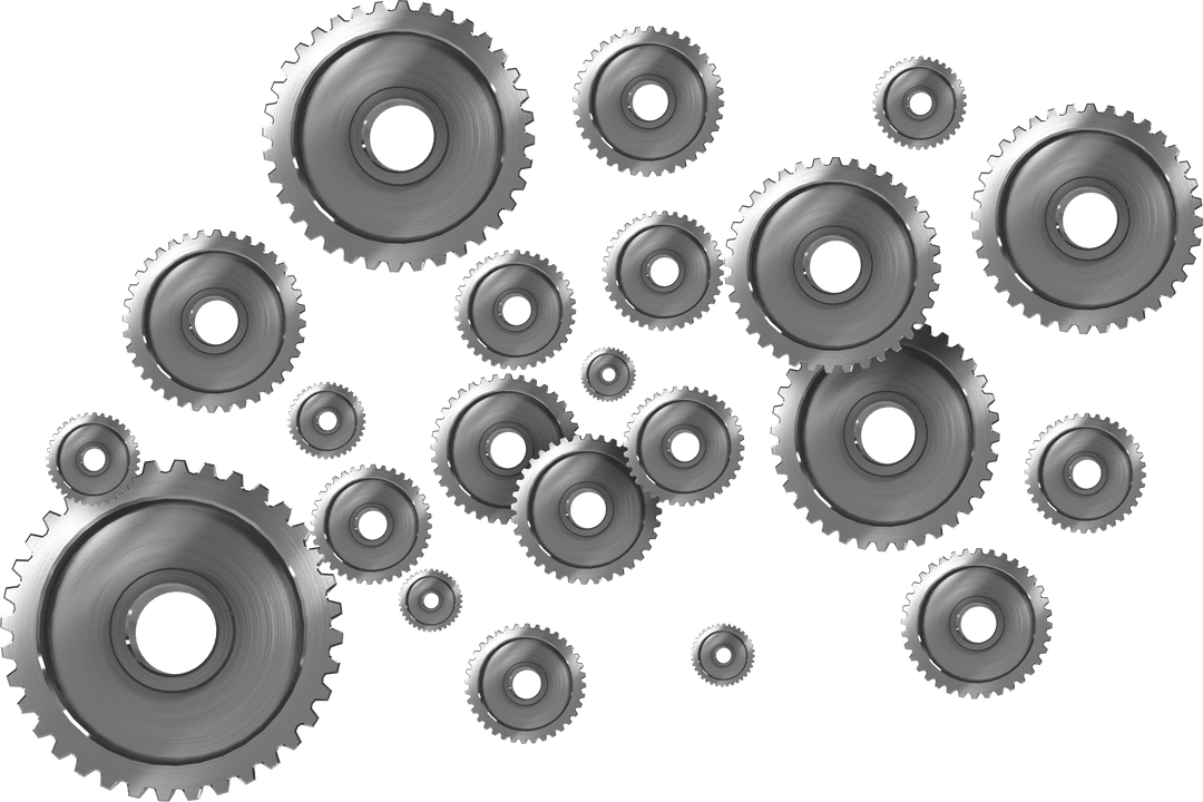 Transparent Background Silver Metal Gears Variety Sizes