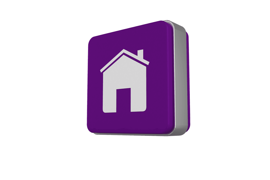 Digital Transparent Icon with House Symbol on Purple Tile