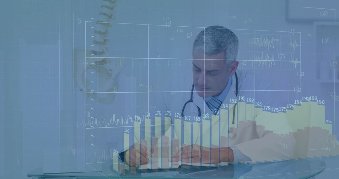 Analytical Doctor Analyzing Medical Data with Spine Model