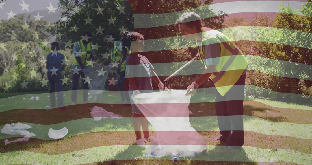 Community Volunteers Collecting Litter in Scenic Park for Conservation