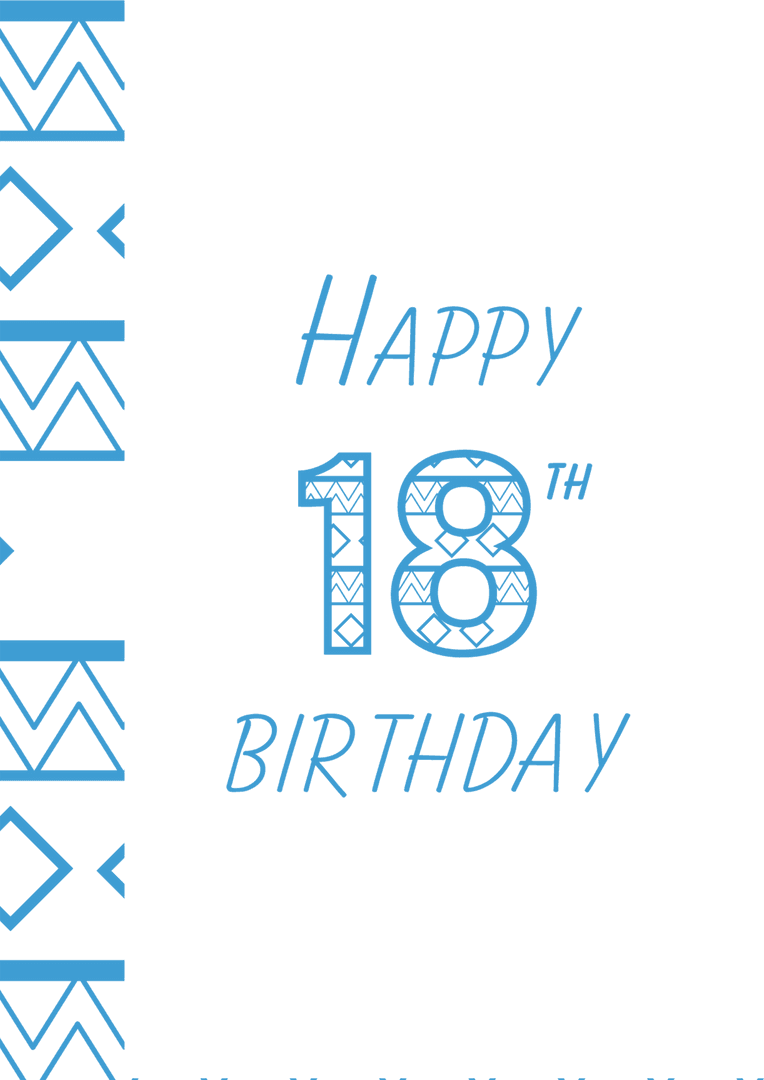 Blue 18th Birthday Card Design on Transparent Background