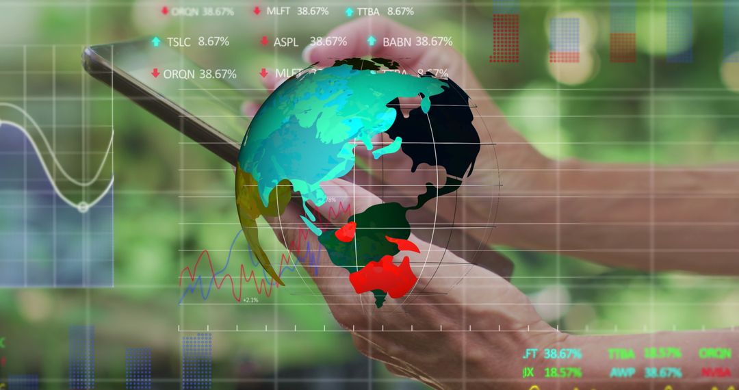 Technology and Finance Merger: Woman Holding Tablet with Digital Globe