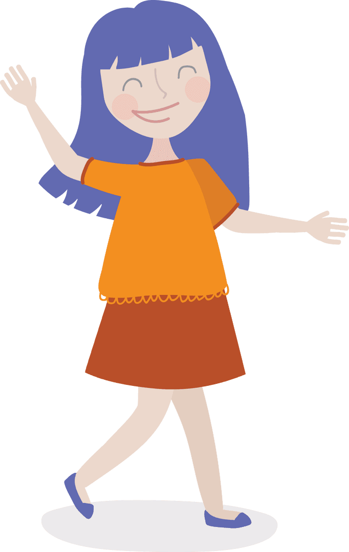Illustration of Happy Girl Dancing on Transparent Background