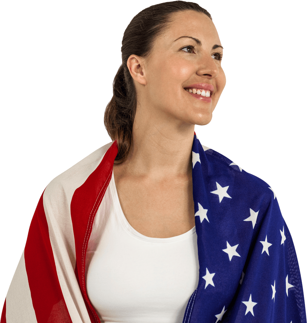 Smiling Patriotic Woman with USA Flag Transparent Background