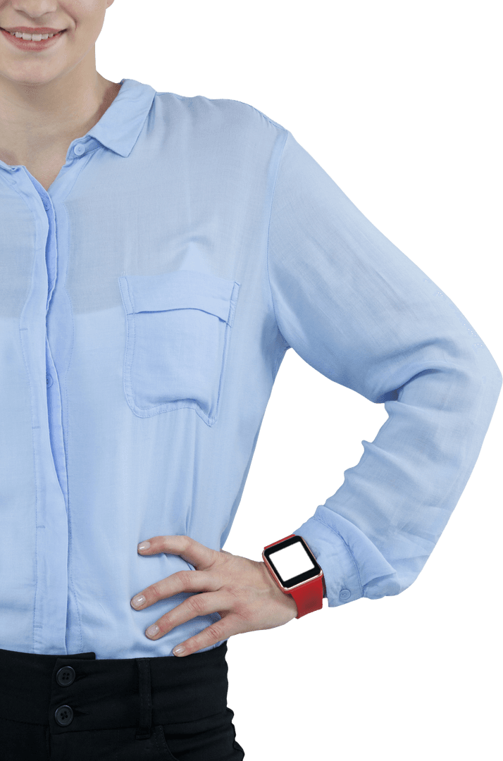 Businesswoman Wearing Smartwatch on Transparent Background