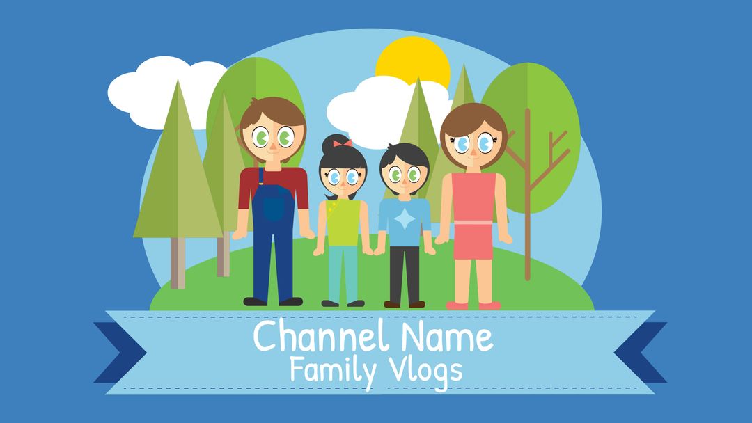 Illustrated Family Holding Hands in Sunny Park Graphic