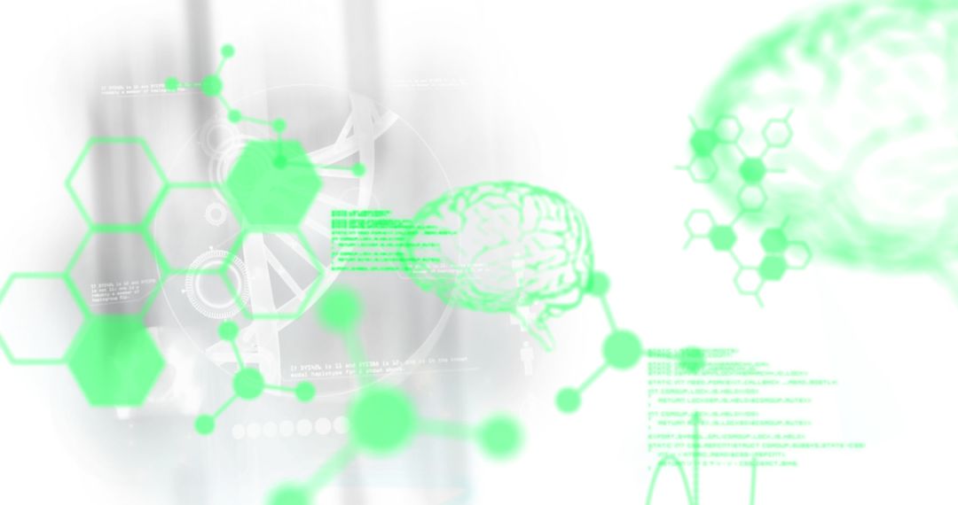 Digital Science Data Overlay with DNA and Brain Illustrations