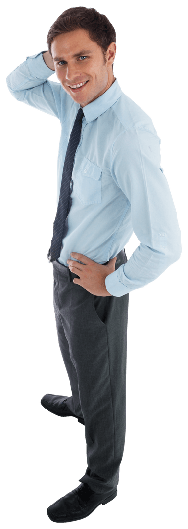 Confident Young Businessman Posing with Hands on Hip Transparent Background