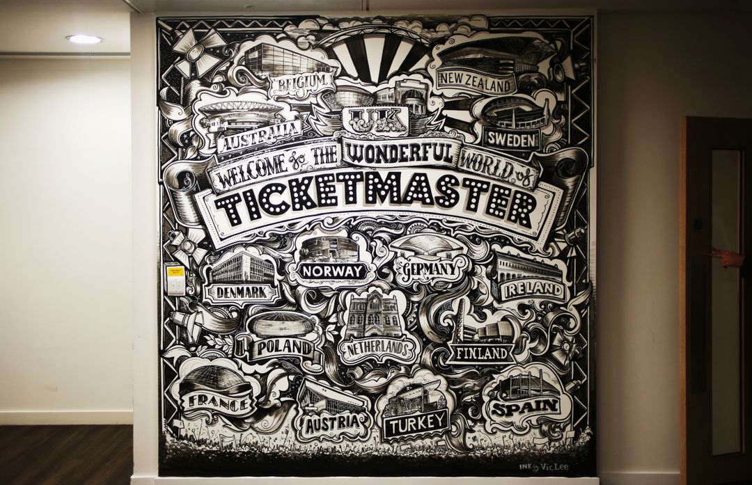 Black and White Mural Celebrating Ticketmaster Around the World - Free Images, Stock Photos and Pictures on Pikwizard.com
