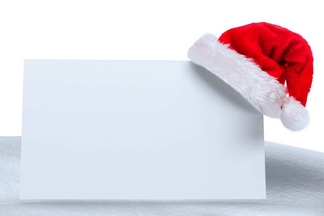 Festive Christmas Card Mockup with Santa Hat on Transparent Background