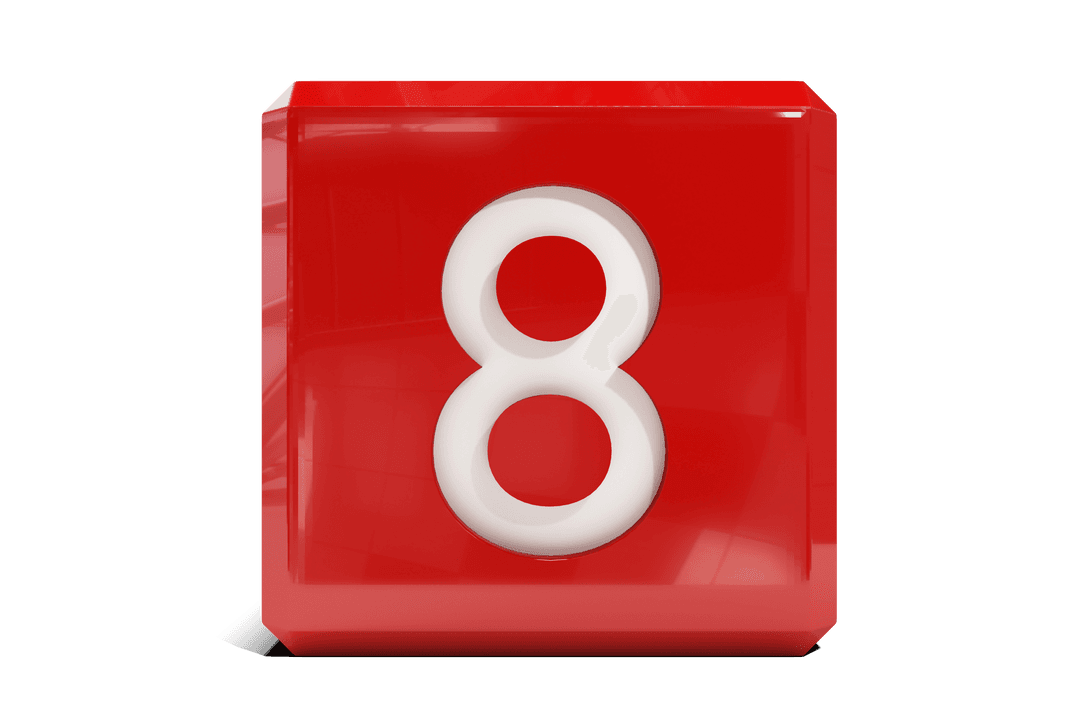Transparent 3D Red Block with Number Eight - Download Free Stock Images Pikwizard.com
