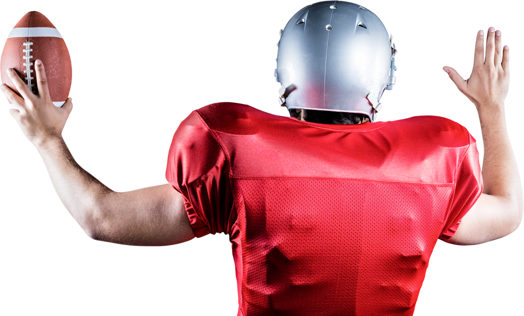 Transparent Rear View of American Football Player Holding Ball with Raised Arms - Download Free Stock Images Pikwizard.com