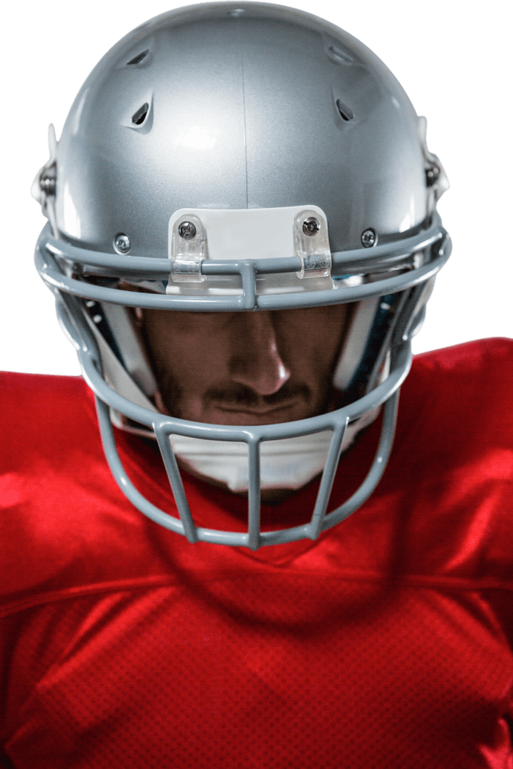 Transparent Close-up of Focused American Football Player in Red Jersey