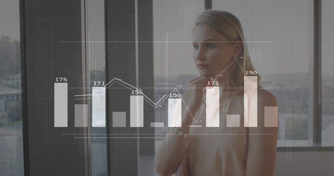 Contemplating Business Analyst with Futuristic Graphs and Data Overlays