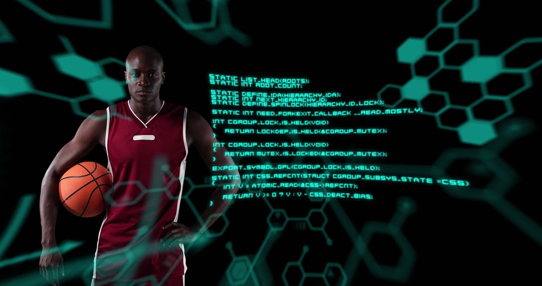 Male Basketball Player with Futuristic Digital Data Overlay - Free Images, Stock Photos and Pictures on Pikwizard.com