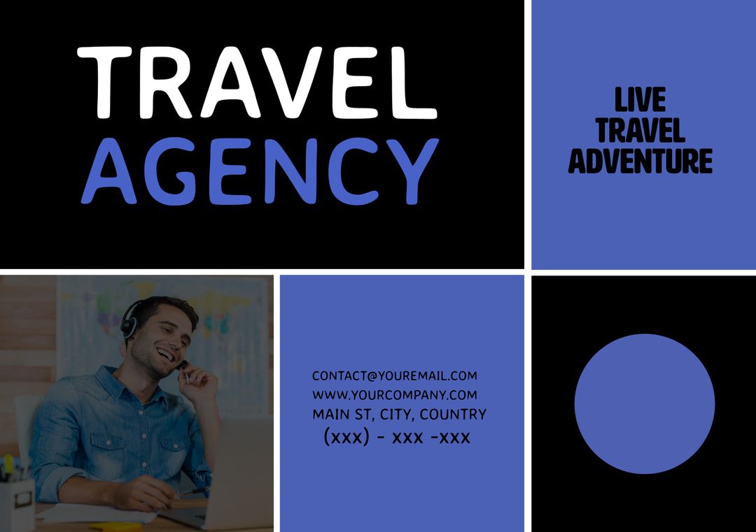 Travel Agency Promotional Banner with Customer Service Representative