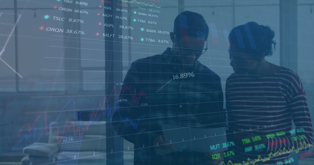 Business Partners Analyzing Stock Market Trends and Data