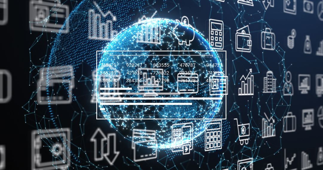 Global Digital Network with Financial Icons and Connections