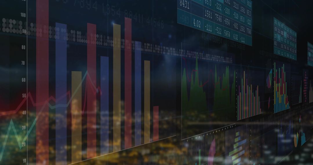 City Lights and Digital Bar Charts, Trading and Technology Concept