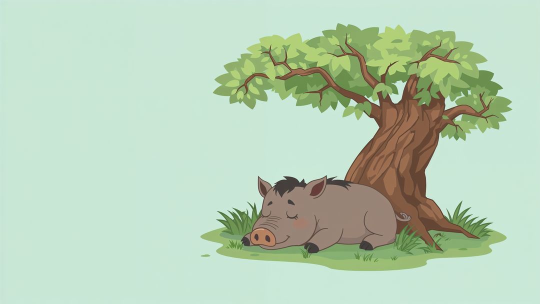 Cartoon Wild Boar Sleeping Peacefully Under Tree
