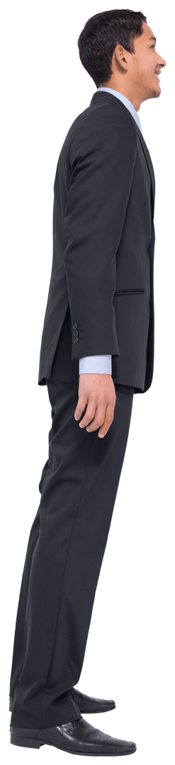 Transparent Smiling Businessman in Suit Standing Joyfully