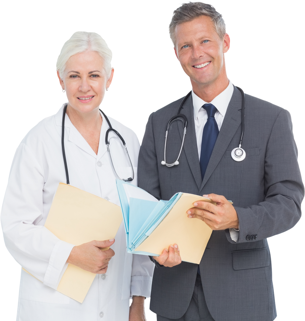 Transparent Portrait of Male and Female Doctors Holding Reports - Download Free Stock Images Pikwizard.com