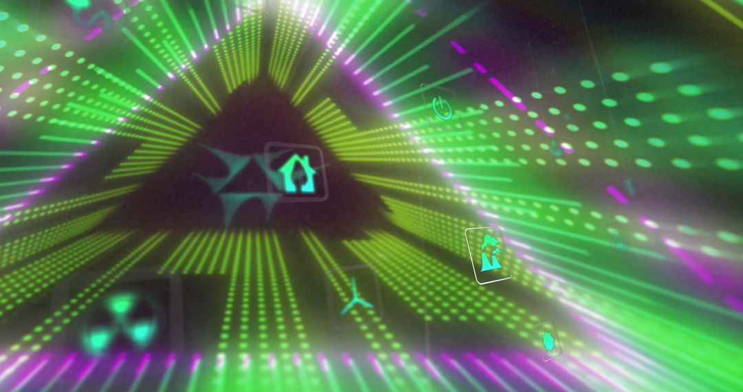 Digital Ecology Symbols in Futuristic Tunnel