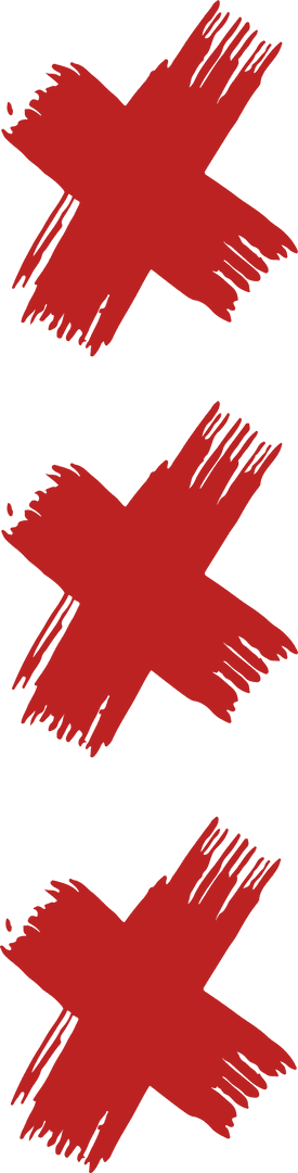 Three Red Brushstroke X on Transparent Background Abstract Art